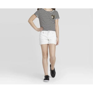 Cat And Jack Girls Jean Shorts Sz  6/6X White Super Stretch  Adjustable Waist